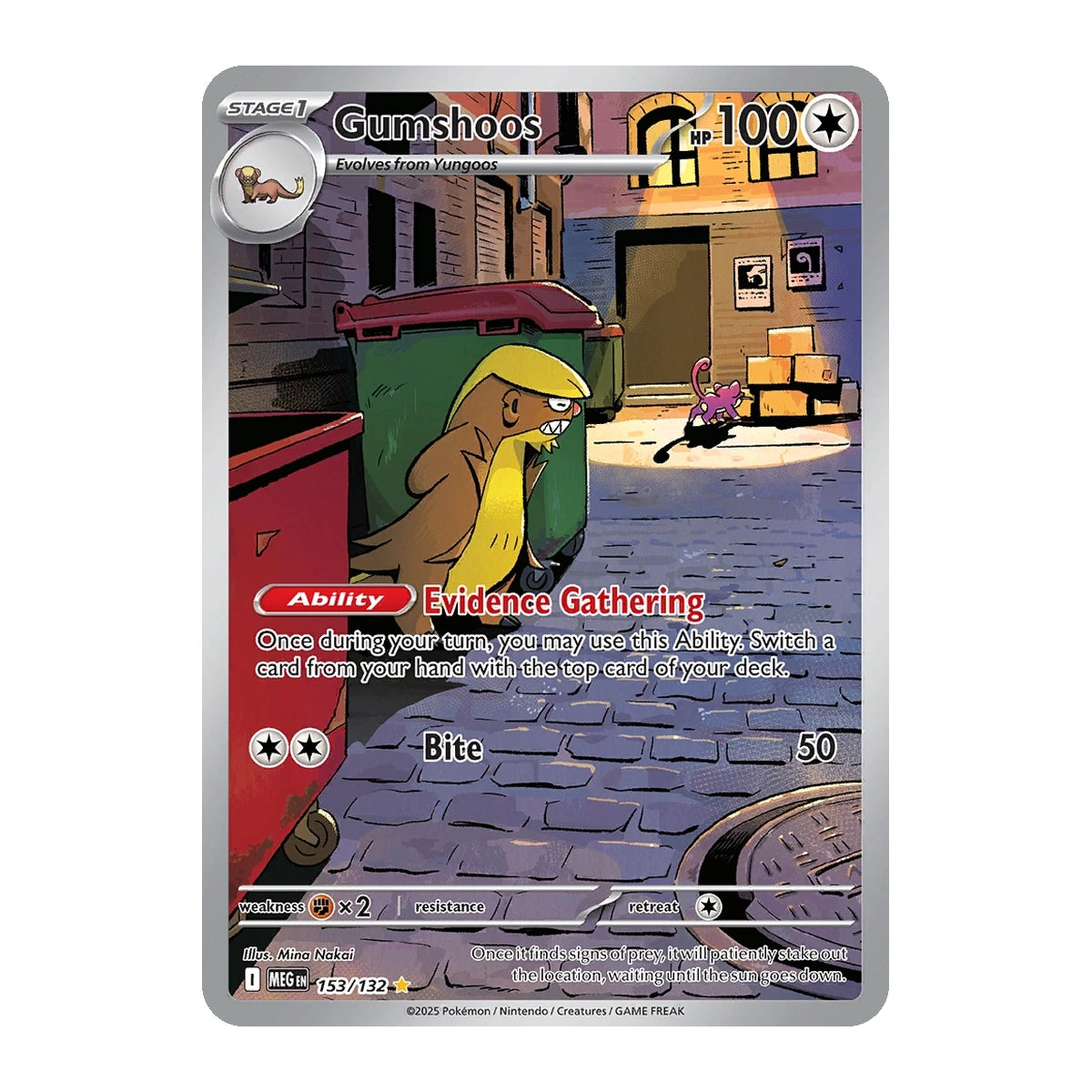 pokemon gumshoos card - 153/132 - ME01: Mega Evolution [ILLUSTRATION RARE] [Near Mint] Options::English Backing mint Ability — Search the Morelull Sun & Moon